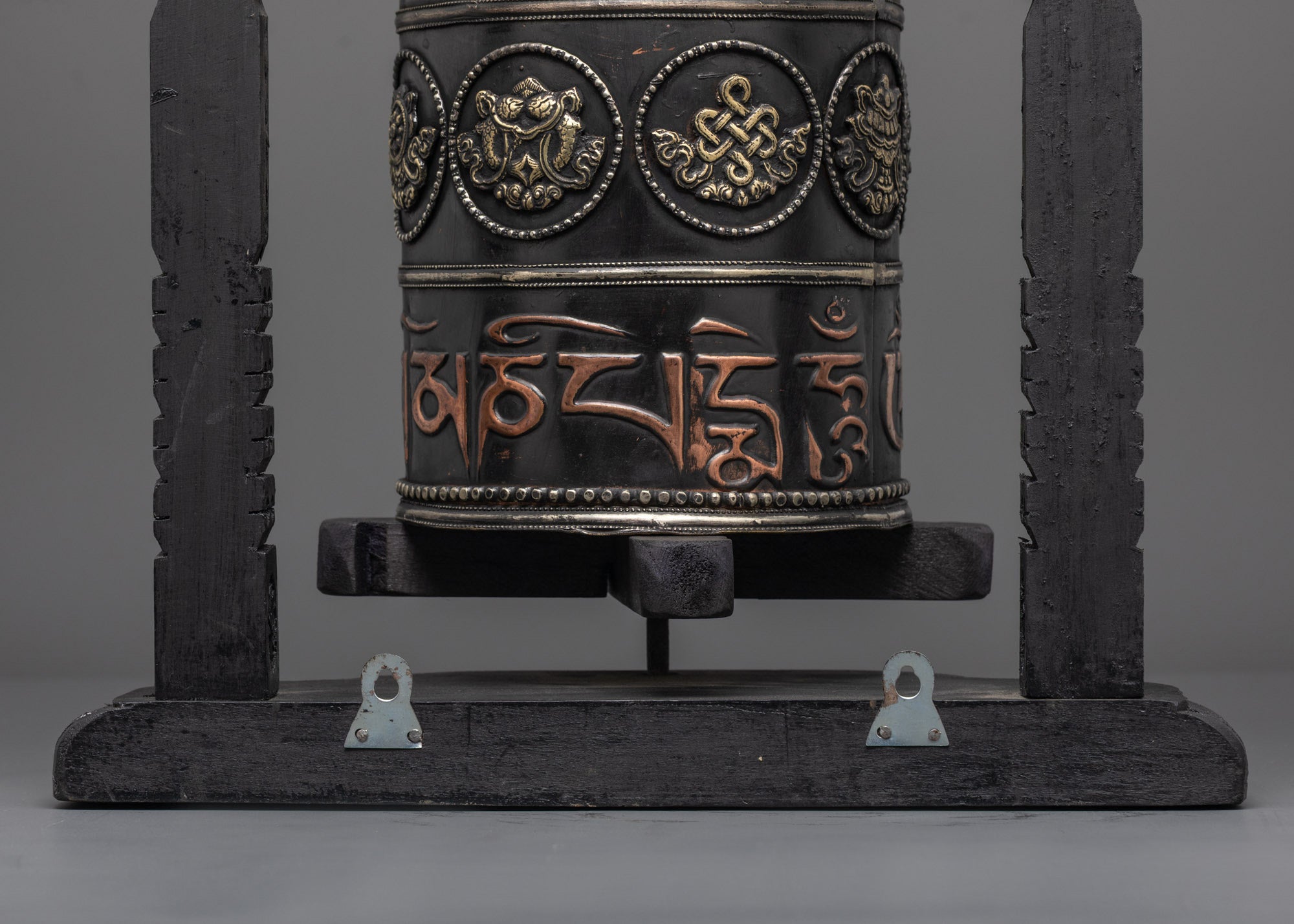 Intricately Carved Ashtamangala Prayer Wheel | Spiritual Spinner