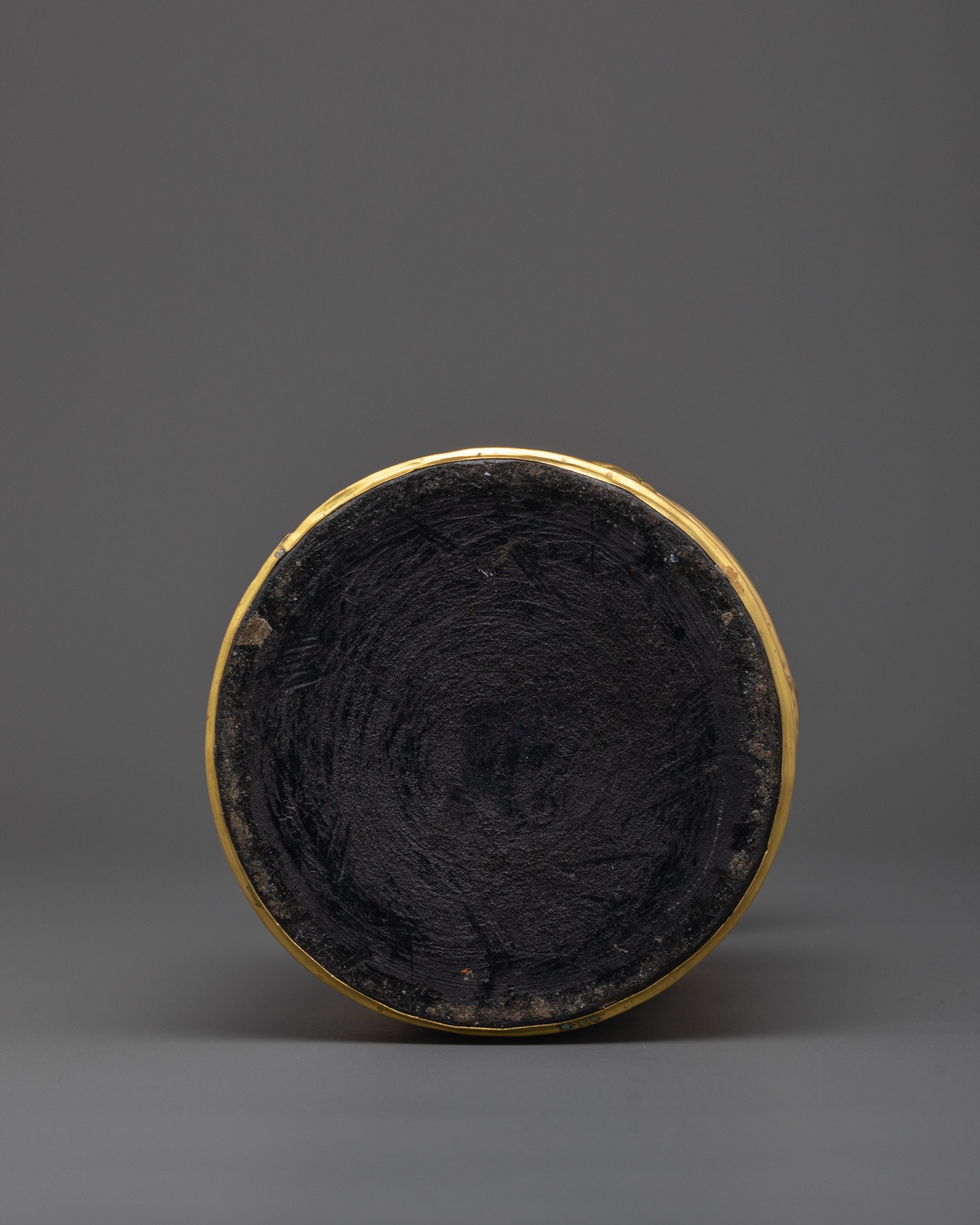 Natural Wood and Gold-Plated Theki | Traditional Nepali Ritual
