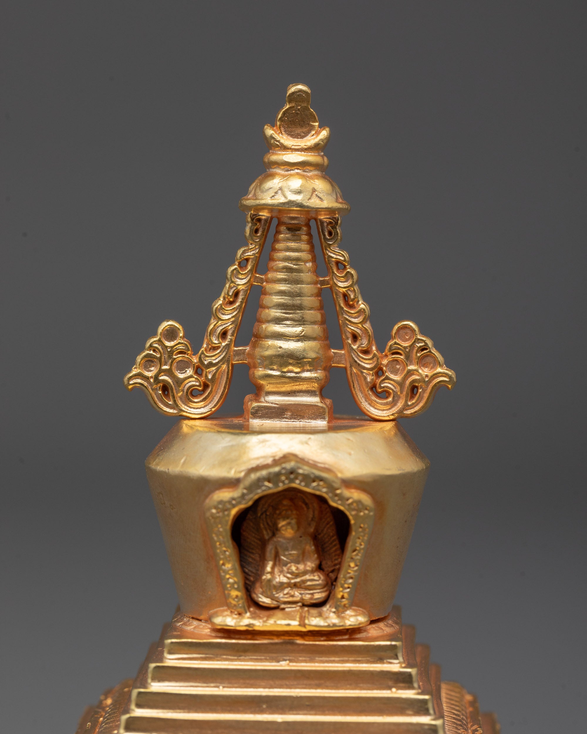 Close-up Traditionally Hand-carved Shakyamuni Buddha Stupa