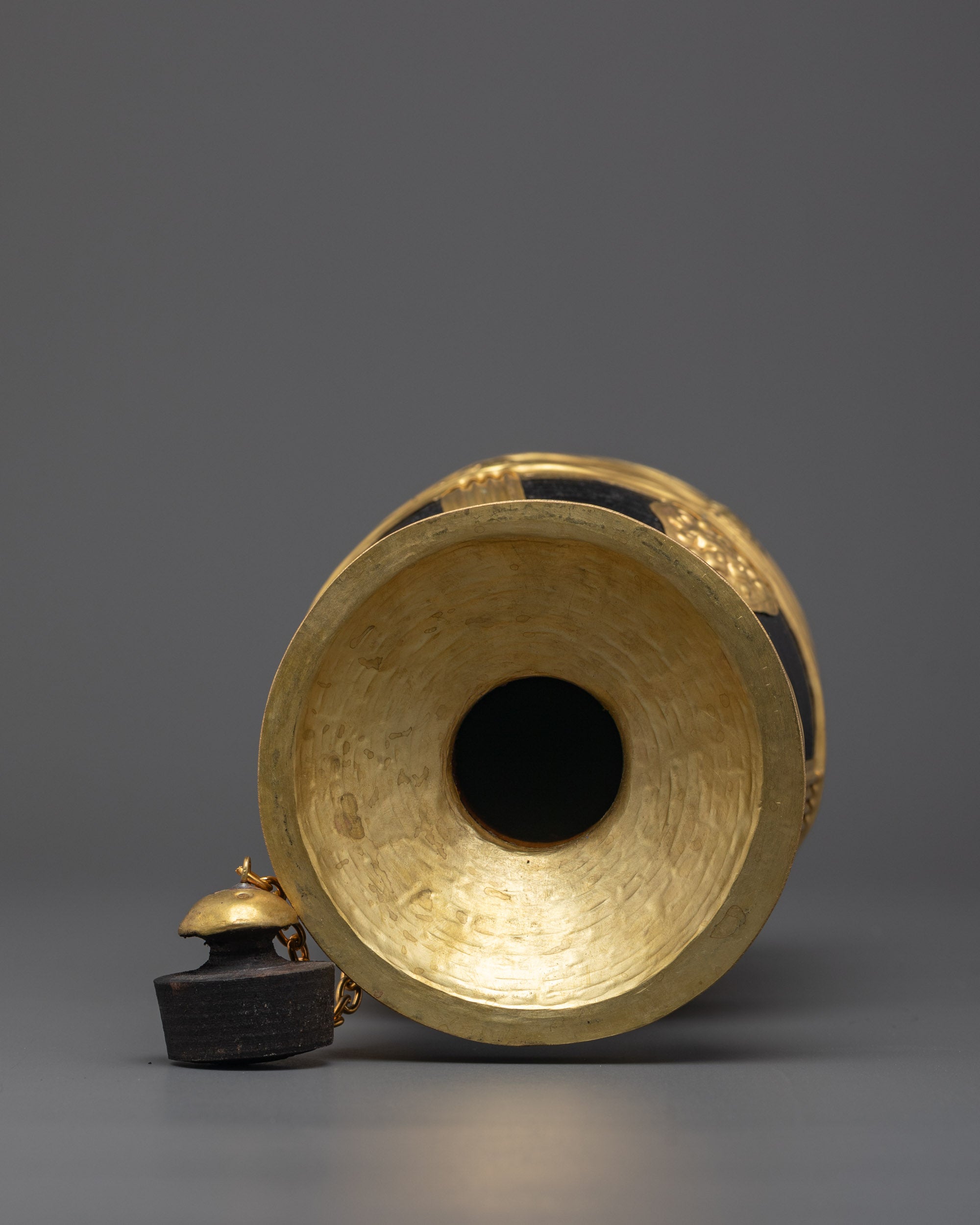 Natural Wood and Gold-Plated Theki | Traditional Nepali Ritual