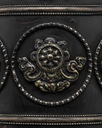 Intricately Carved Ashtamangala Prayer Wheel | Spiritual Spinner
