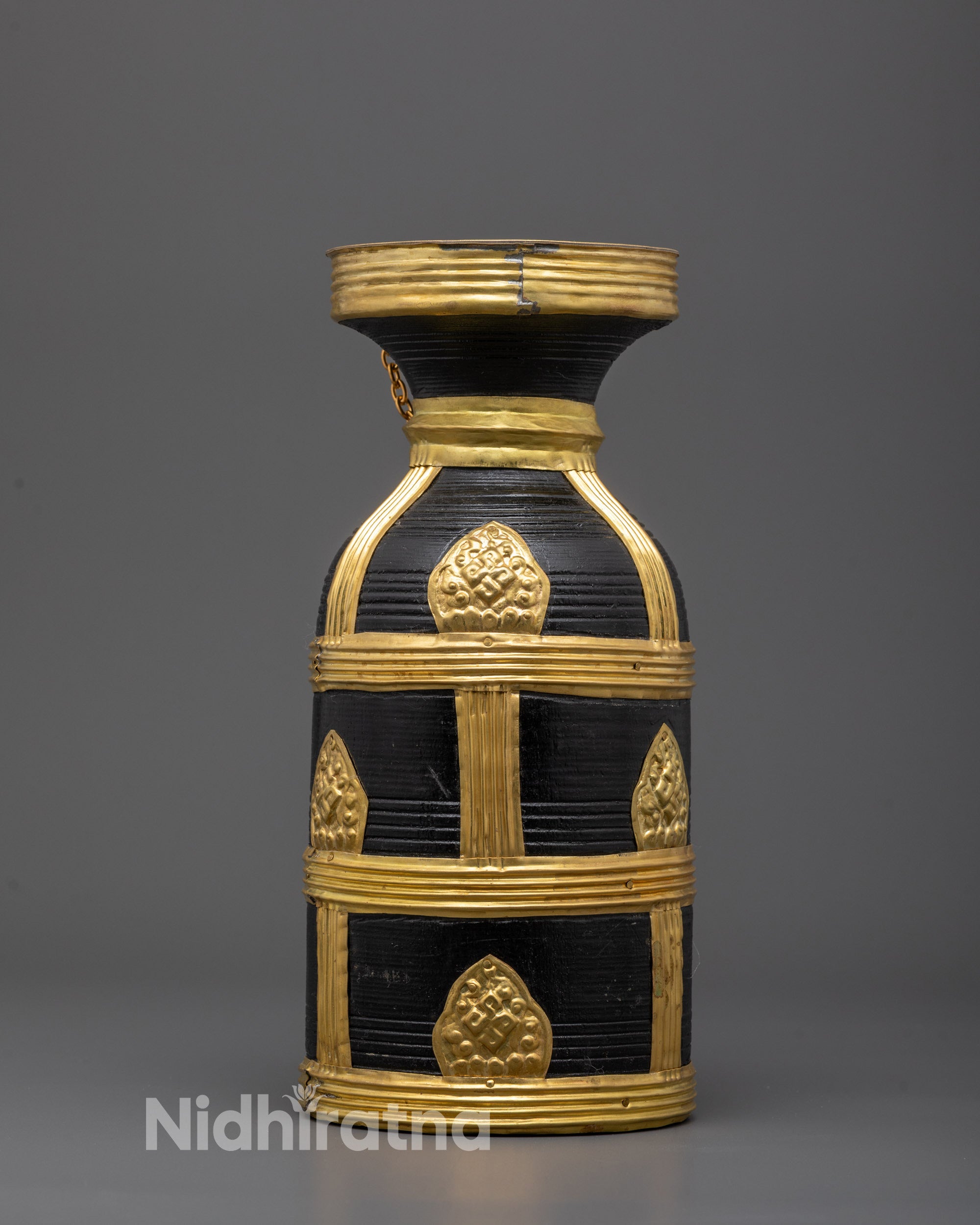 Natural Wood and Gold-Plated Theki | Traditional Nepali Ritual
