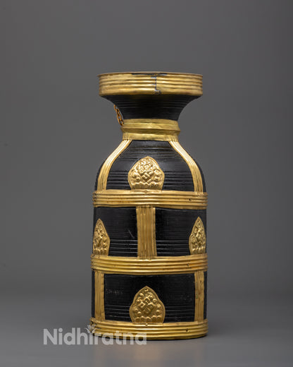 Natural Wood and Gold-Plated Theki | Traditional Nepali Ritual