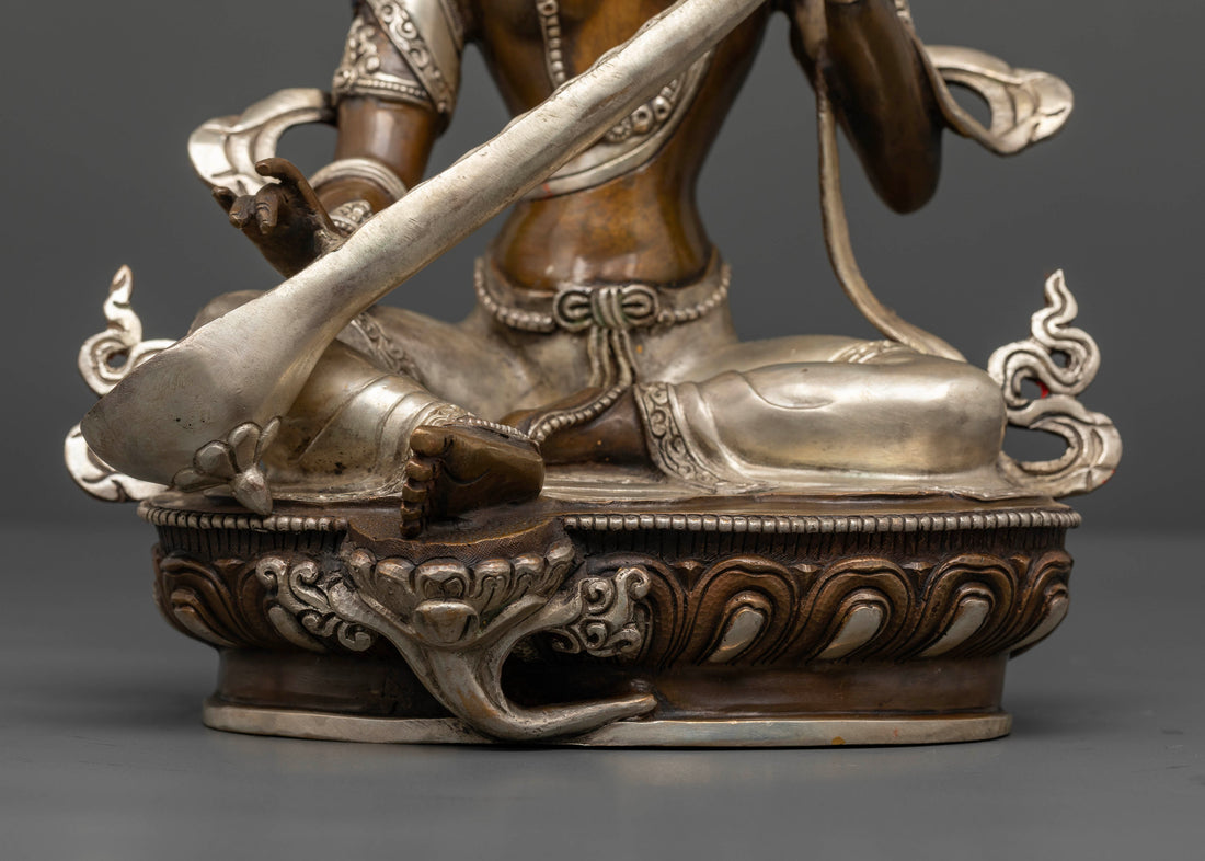 Elegant Oxidized Saraswati Statue: Crafted for Wisdom And Artistic Flourishing