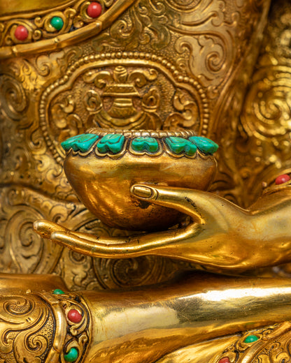 alm bowl of shakyamuni buddha with gemstone | Buddhist Shakyamuni figurine | Gold-plated Shakyamuni statue