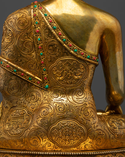 back view of shakyamuni statue wearing robe | Religious Shakyamuni Buddha statue | Shakyamuni Buddha figurine