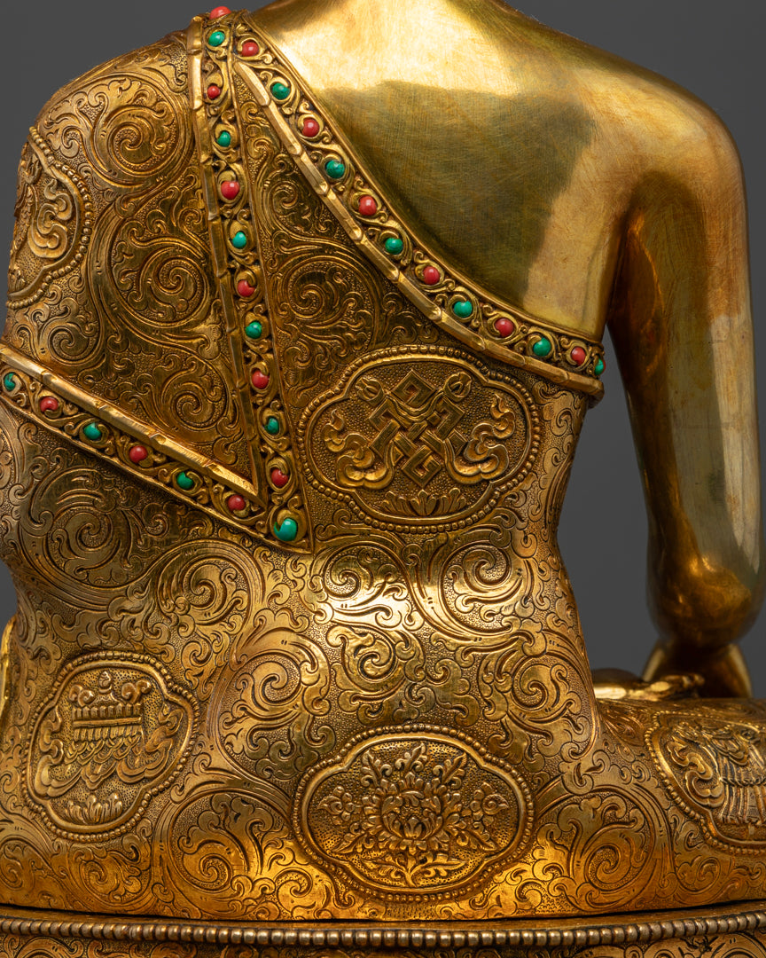 back view of shakyamuni statue wearing robe | Religious Shakyamuni Buddha statue | Shakyamuni Buddha figurine