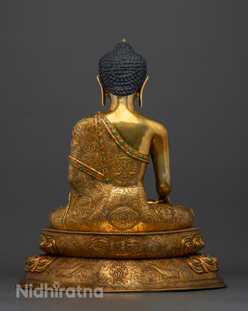 back view of Shakyamuni buddha | Buddhist Shakyamuni figurine | Gold-plated Shakyamuni statue