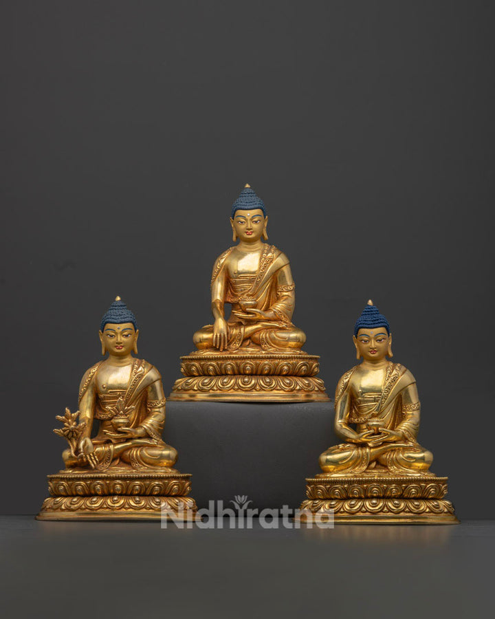 Sacred Trio Buddha Statue | Handcrafted Himalayan Art