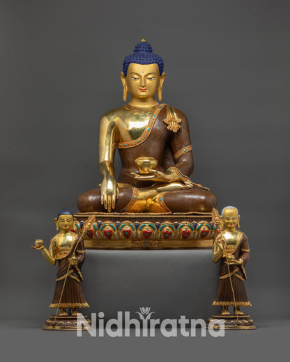 Front view of Gautama Buddha statue in lotus posture with earth-touching mudra
