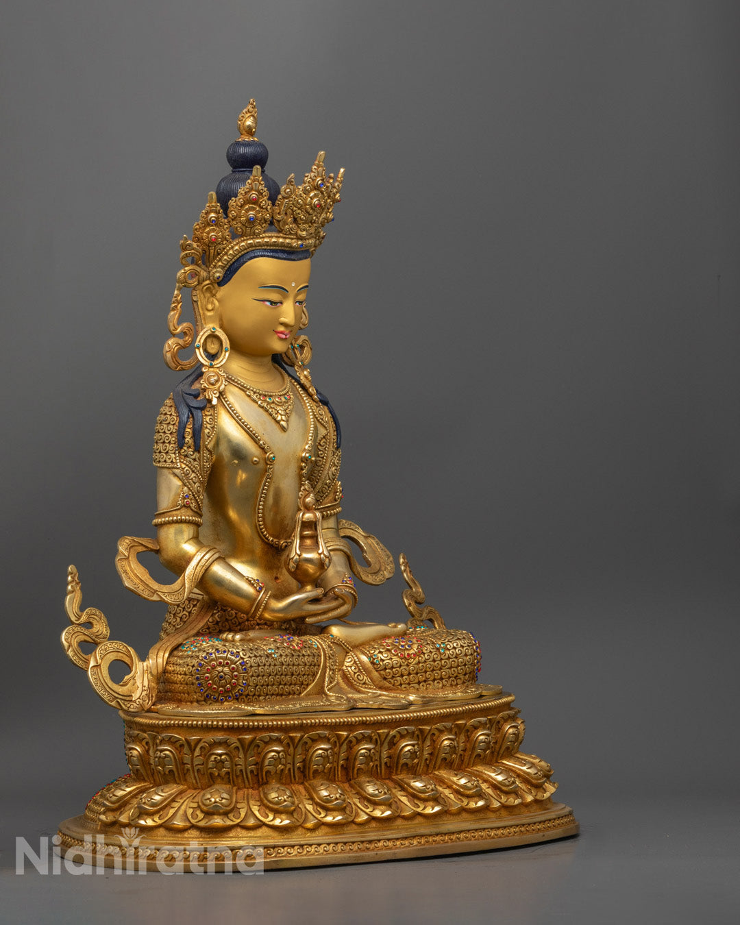 Sacred Amitayus Statue – Handcrafted in Nepal | Gold Gilded Copper for Spiritual Longevity