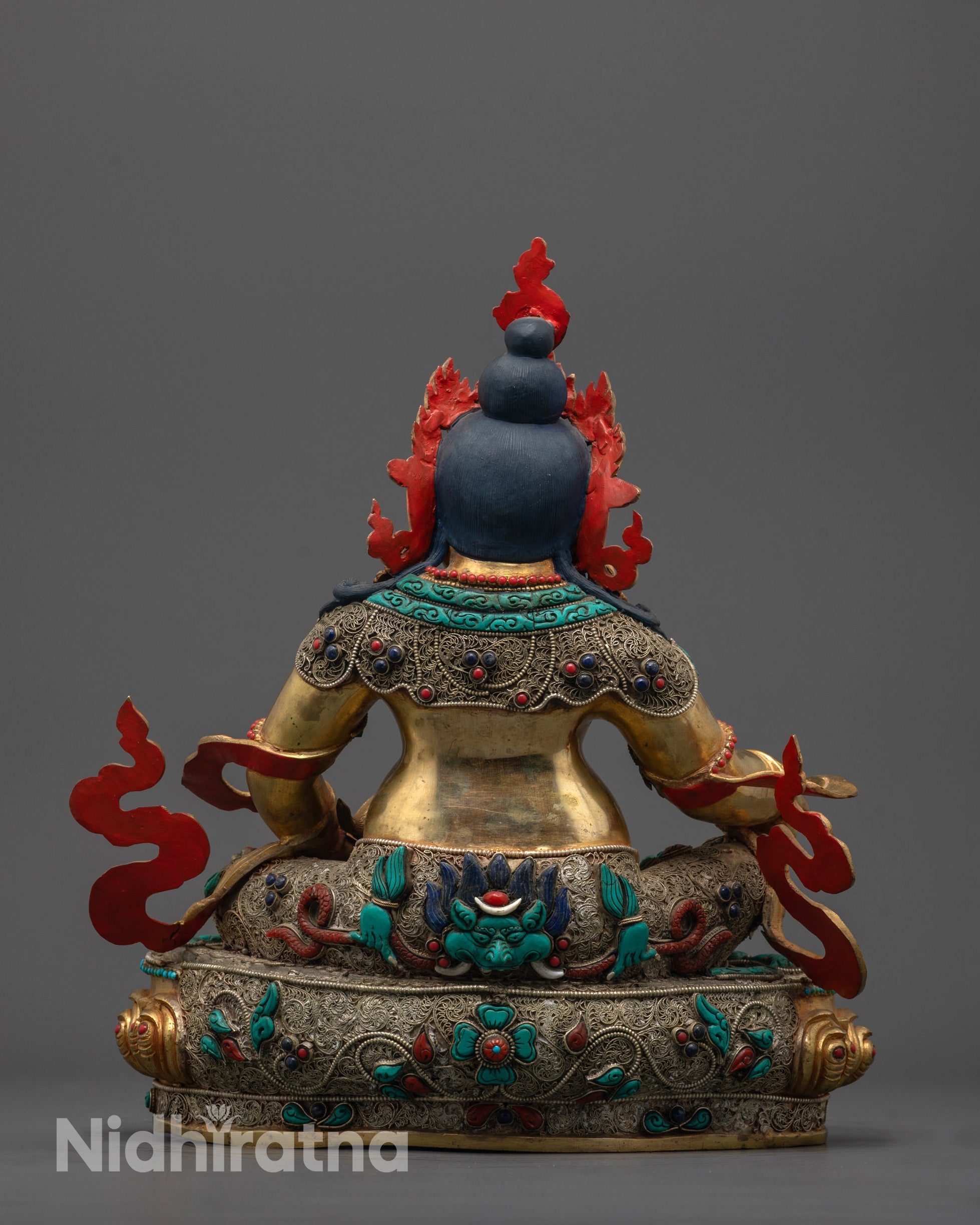 Sacred Buddhist Dzambhala wealth deity statue, artisan-crafted in Nepal with ornate design
