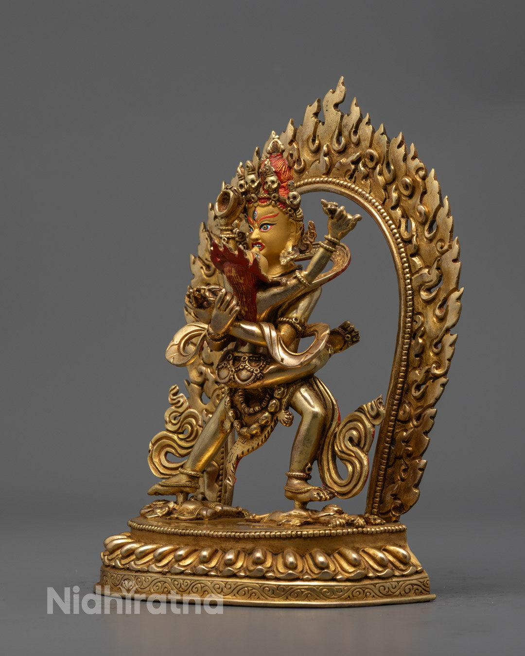 Sacred Chakrasamvara with consort statue featuring hollow chamber for consecration rituals, made by Nepalese artisans