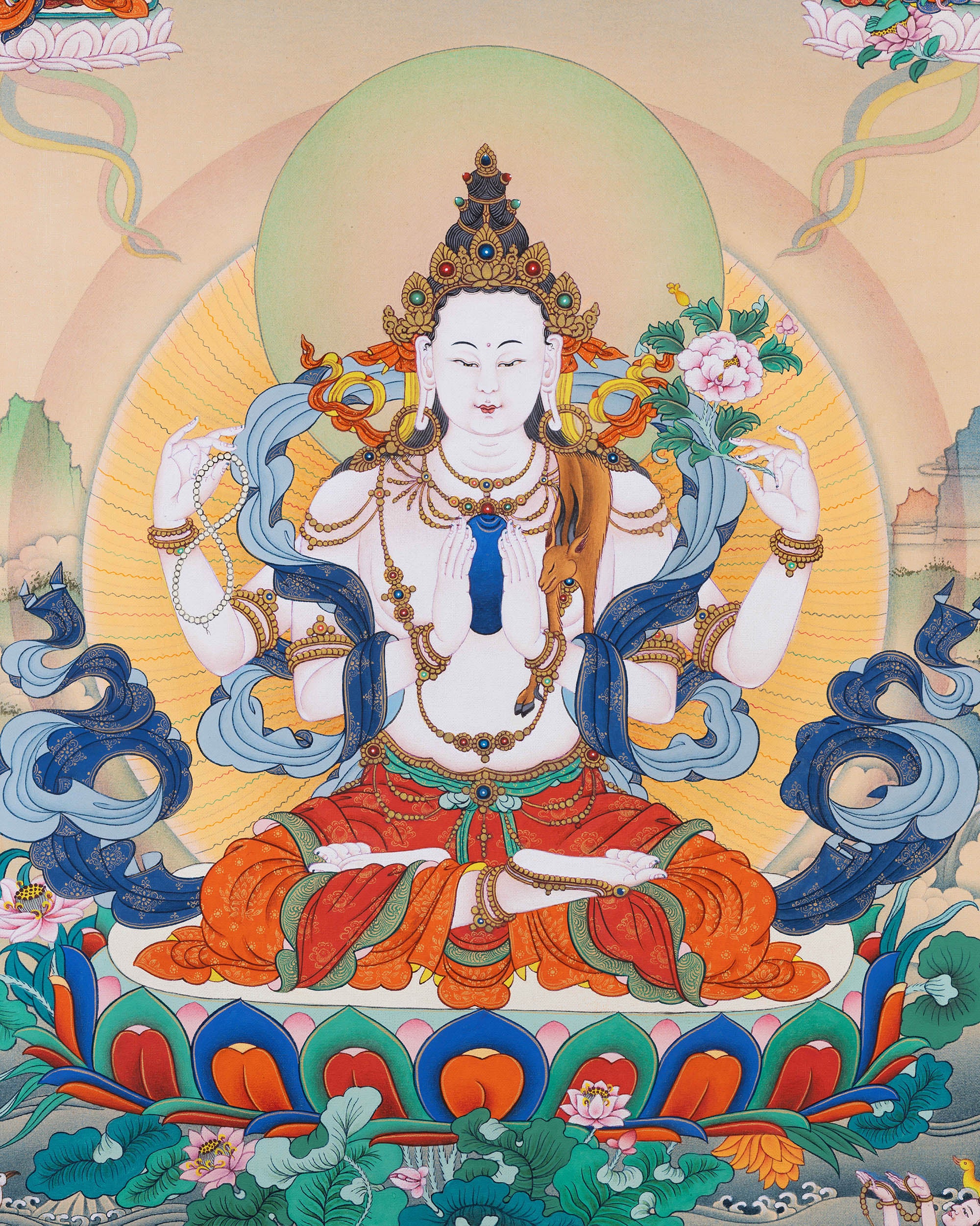 Sacred Chenrezig Thangka inspiring compassion, loving-kindness, and spiritual guidance