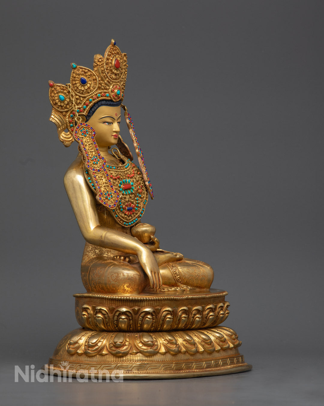 Sacred Crowned Shakyamuni Buddha Statue – Lost Wax Copper Casting from Nepal
