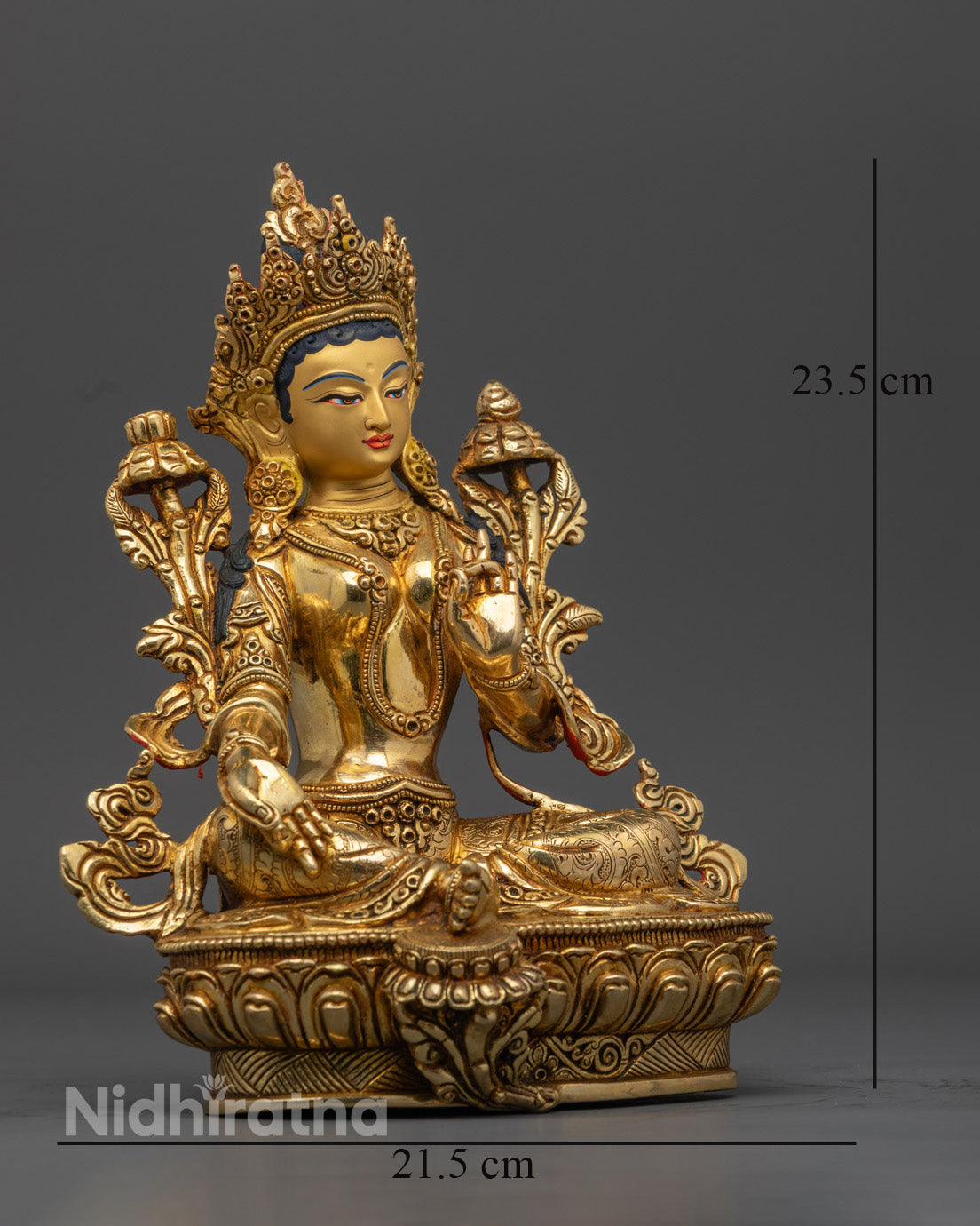 Sacred Green Tara Statue – 24K Gold Plated, Nepal Handmade, Lost Wax Method, Altar Decor, Mother of Liberation