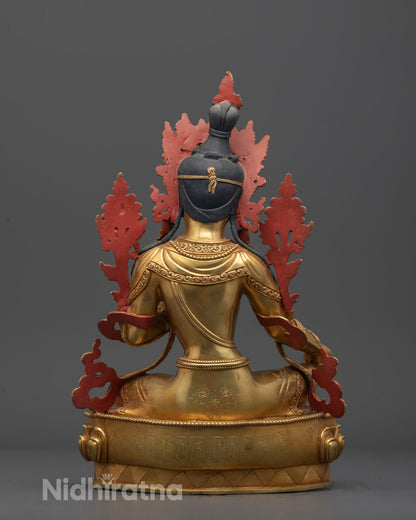 Sacred Green Tara Statue in Home Temple | 24K Gold Buddhist Art for Meditation