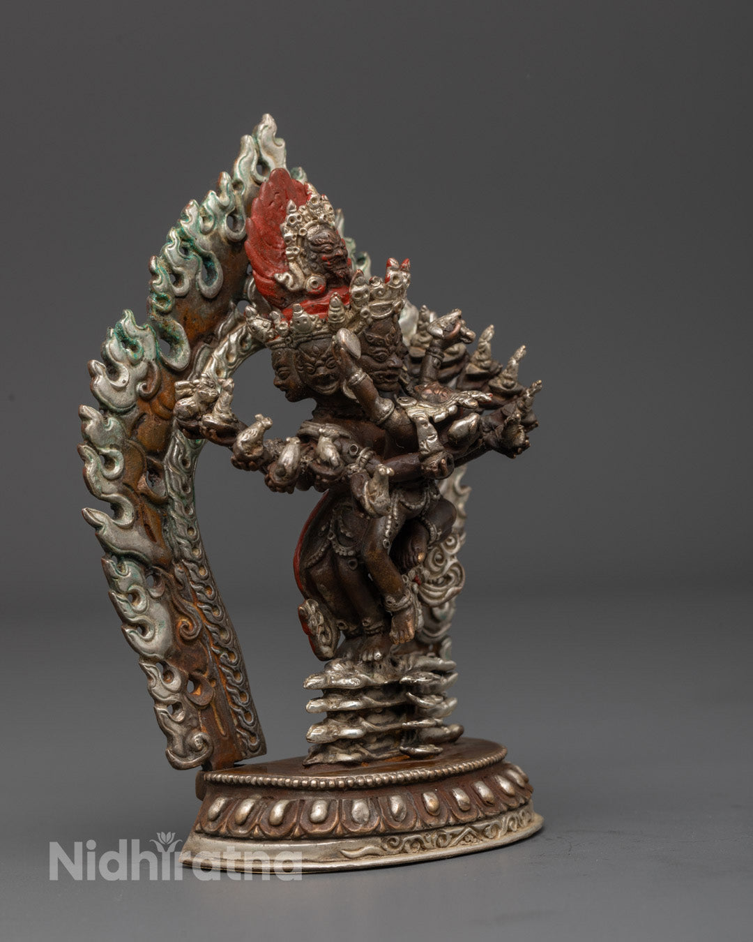 Sacred Hevajra with Consort Statue - Machine-Crafted Copper &amp; Silver for Vajrayana Altars