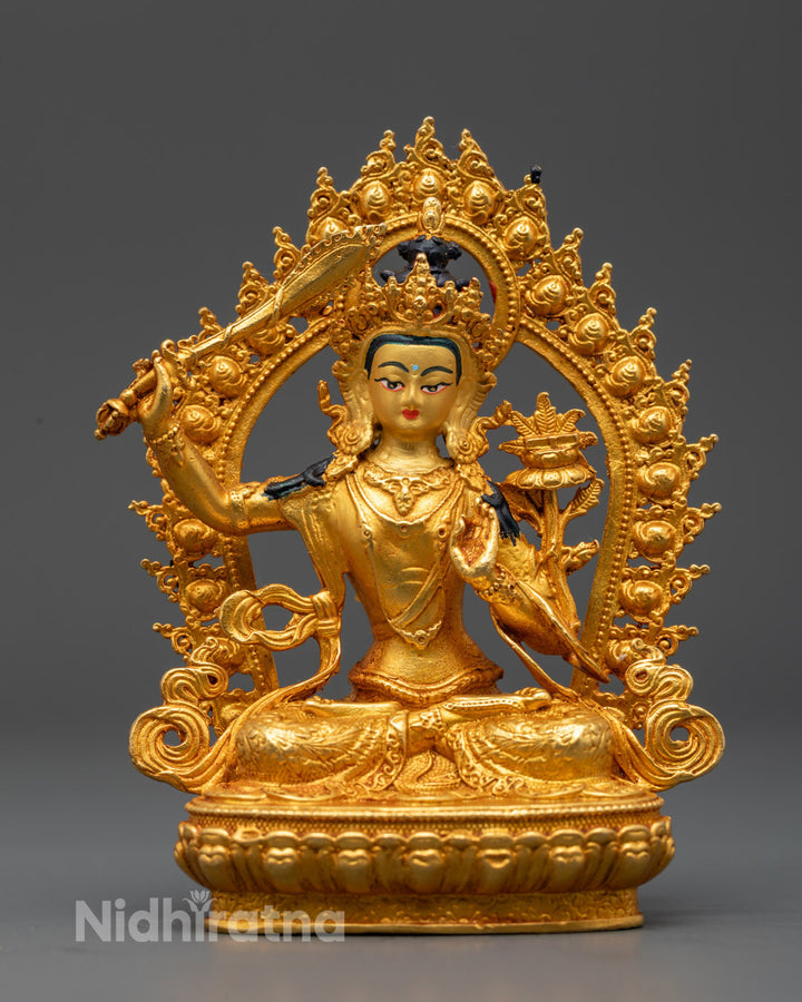 24k Gold Gilded Manjushri Statue – The Bodhisattva of Wisdom | Insight