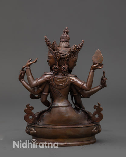 Sacred Namgyalma Oxidized Finish Statue displayed in serene altar setting radiating divine energy and protection