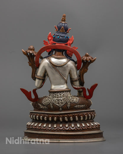Sacred White Tara statue with silver-plated body and hollow interior for mantra and relics