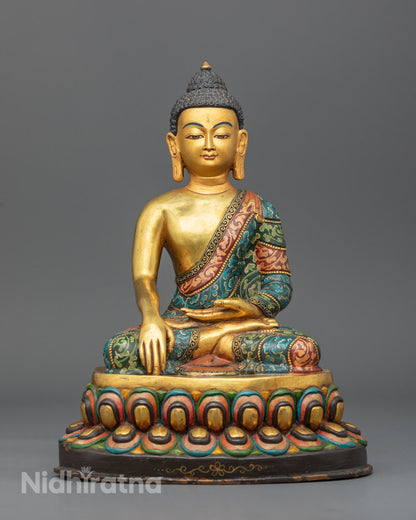 Sacred Yellow Shakyamuni Buddha Statue | Traditional Artwork