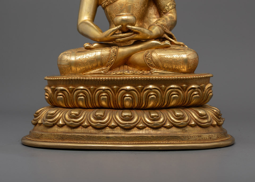 Sacred hollow chamber at base of Amitabha Buddha statue for storing mantras or relics, following Pure Land Buddhist traditions