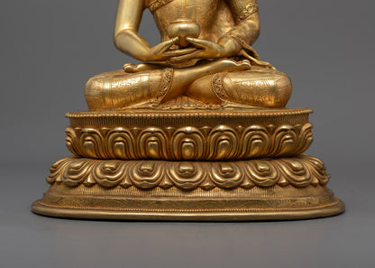 Sacred hollow chamber at base of Amitabha Buddha statue for storing mantras or relics, following Pure Land Buddhist traditions