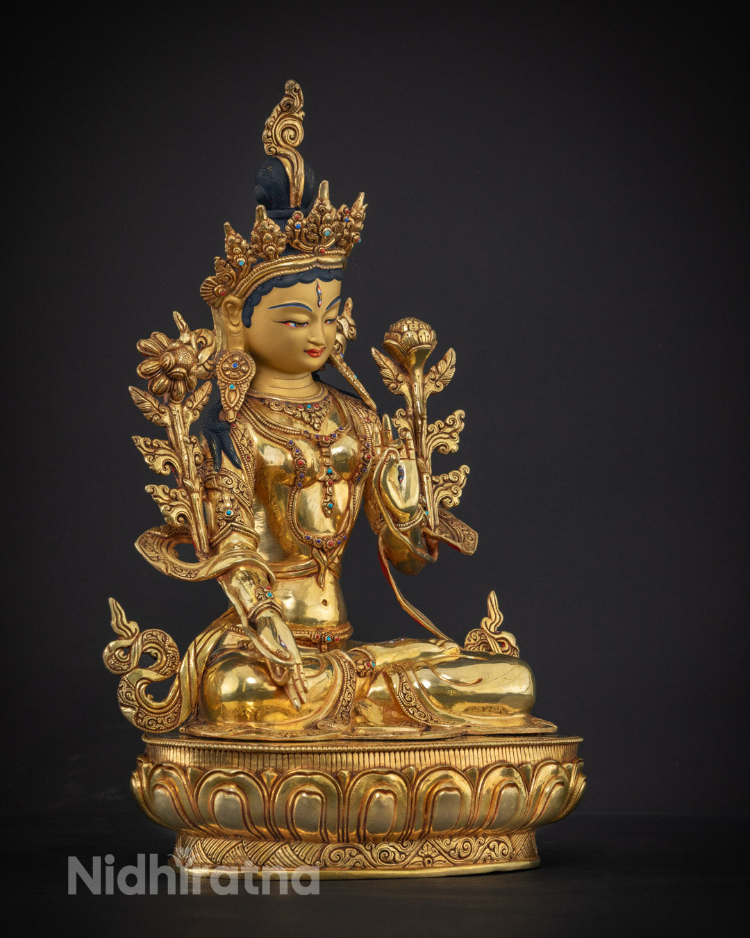 Traditionally Hand-carved Sacred Buddhist White Tara Statue in Nepal