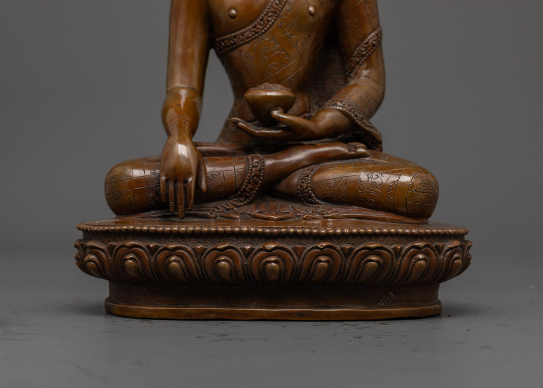Shakyamuni Buddha Statue | 24K Gold Face & Oxidized Copper