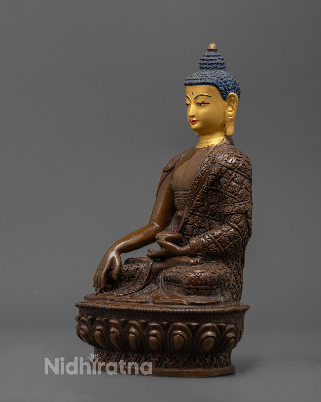 Oxidized Copper Shakyamuni Buddha Statue | Handmade in Nepal