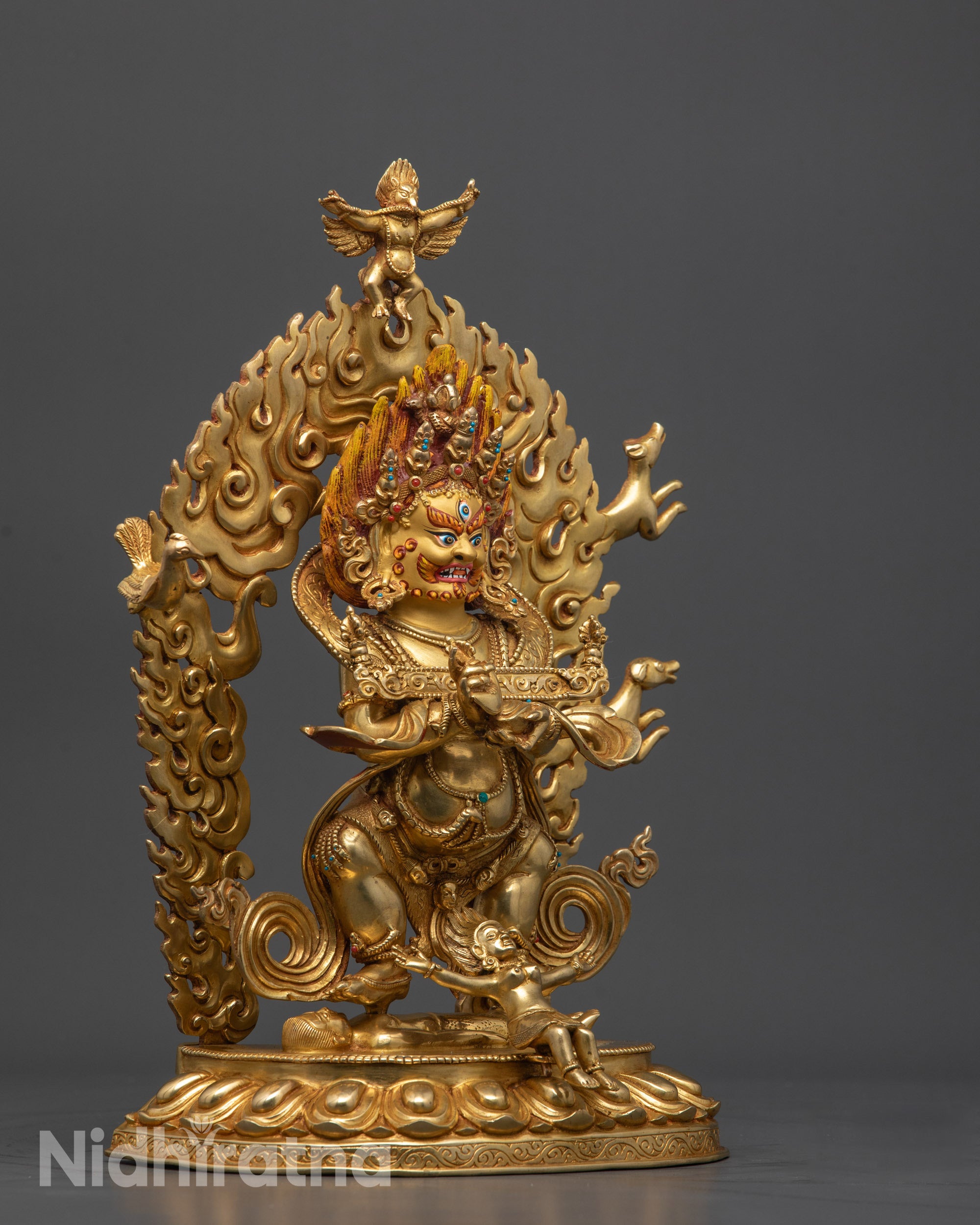 Sakya Mahakala Statue | Tibetan Buddhist Protector in Gold Gilding