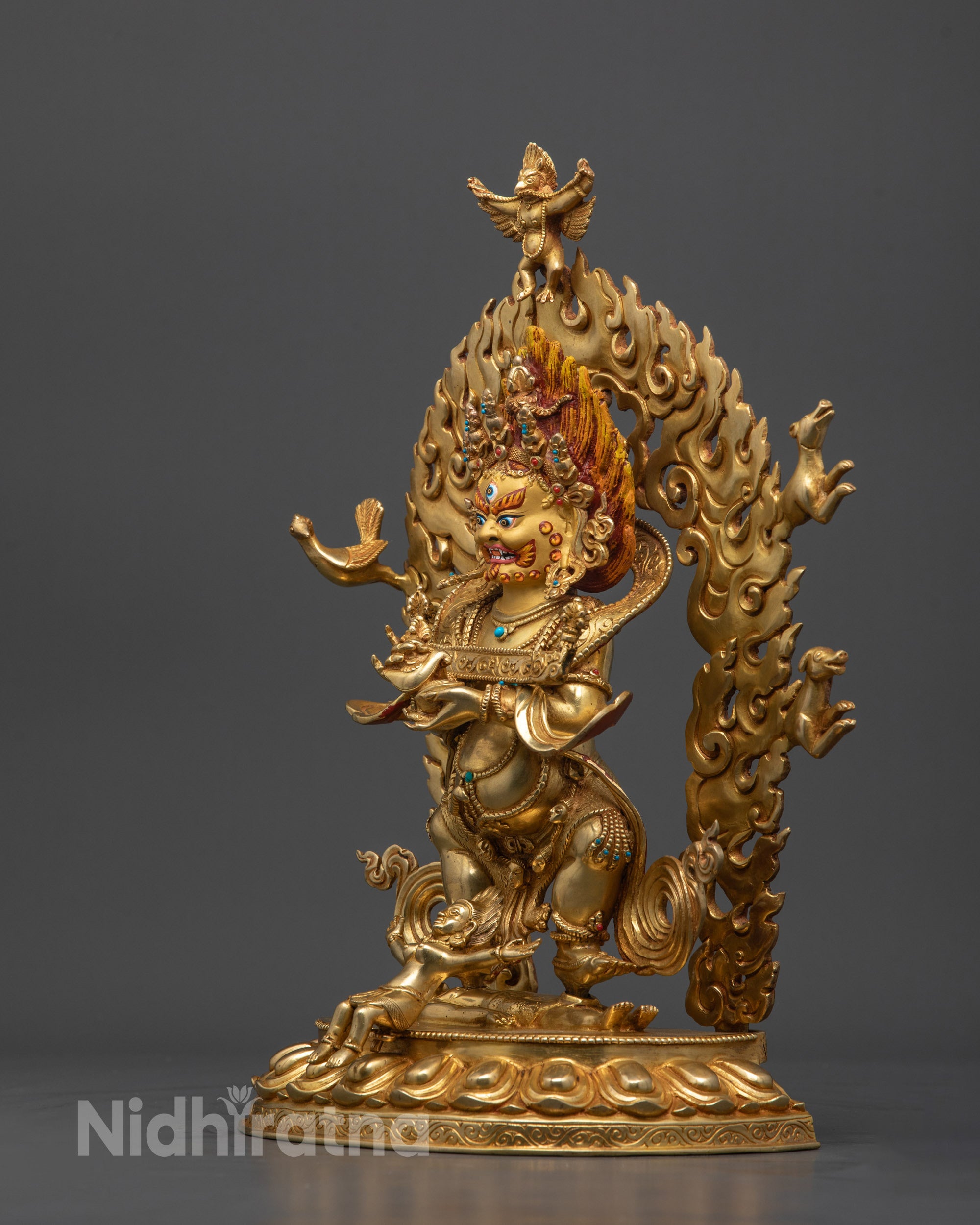 Sakya Mahakala Statue | Tibetan Buddhist Protector in Gold Gilding