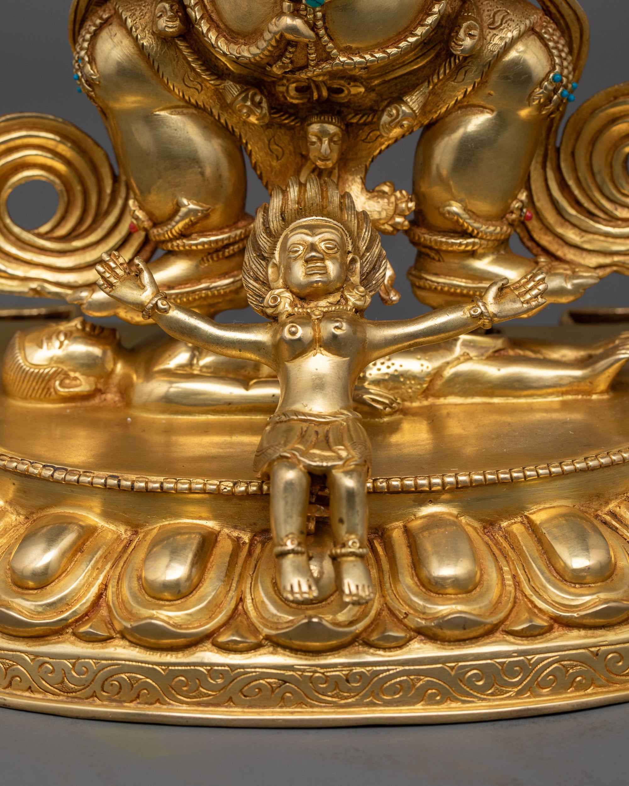 Sakya Mahakala Statue | Tibetan Buddhist Protector in Gold Gilding