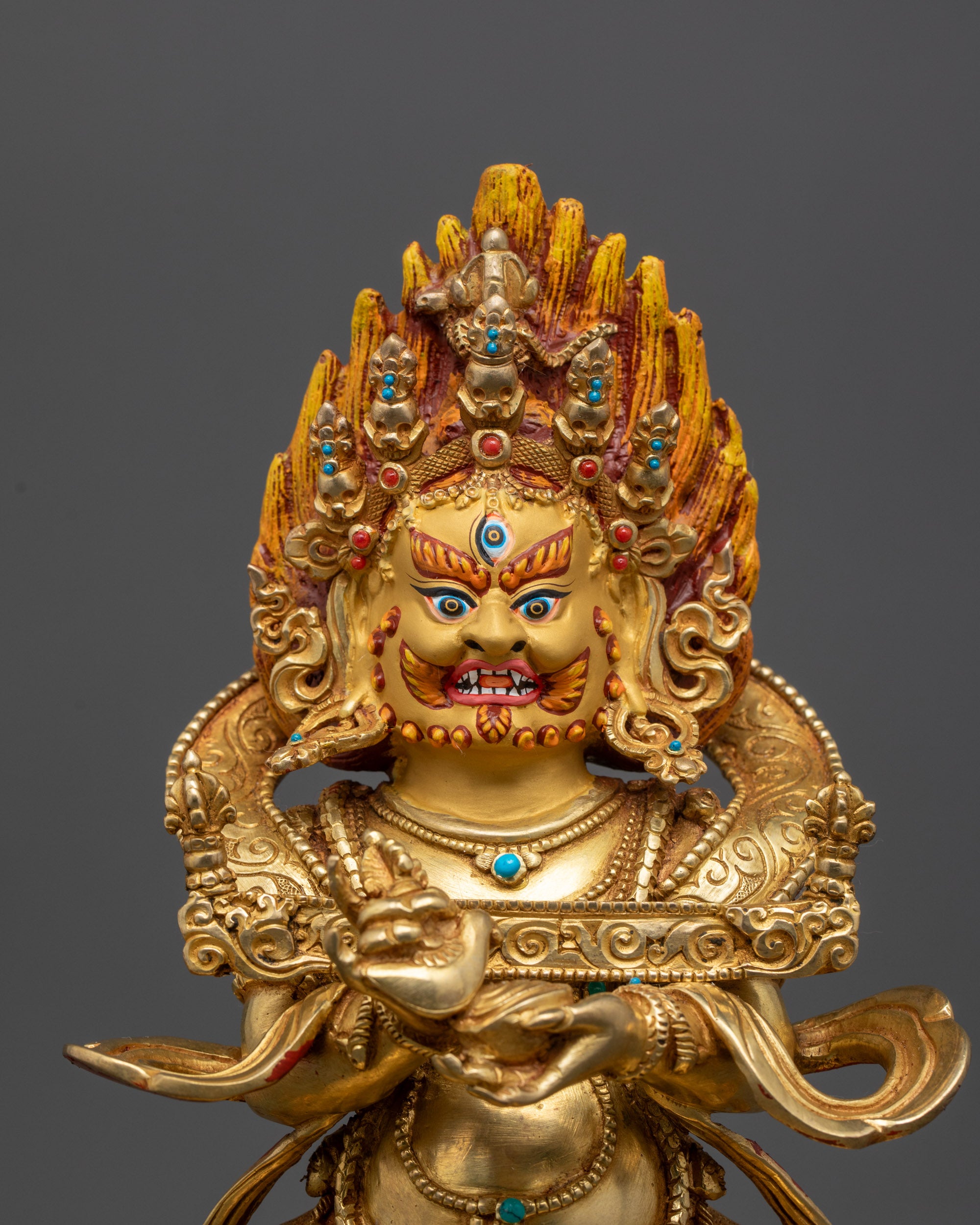 Sakya Mahakala Statue | Tibetan Buddhist Protector in Gold Gilding