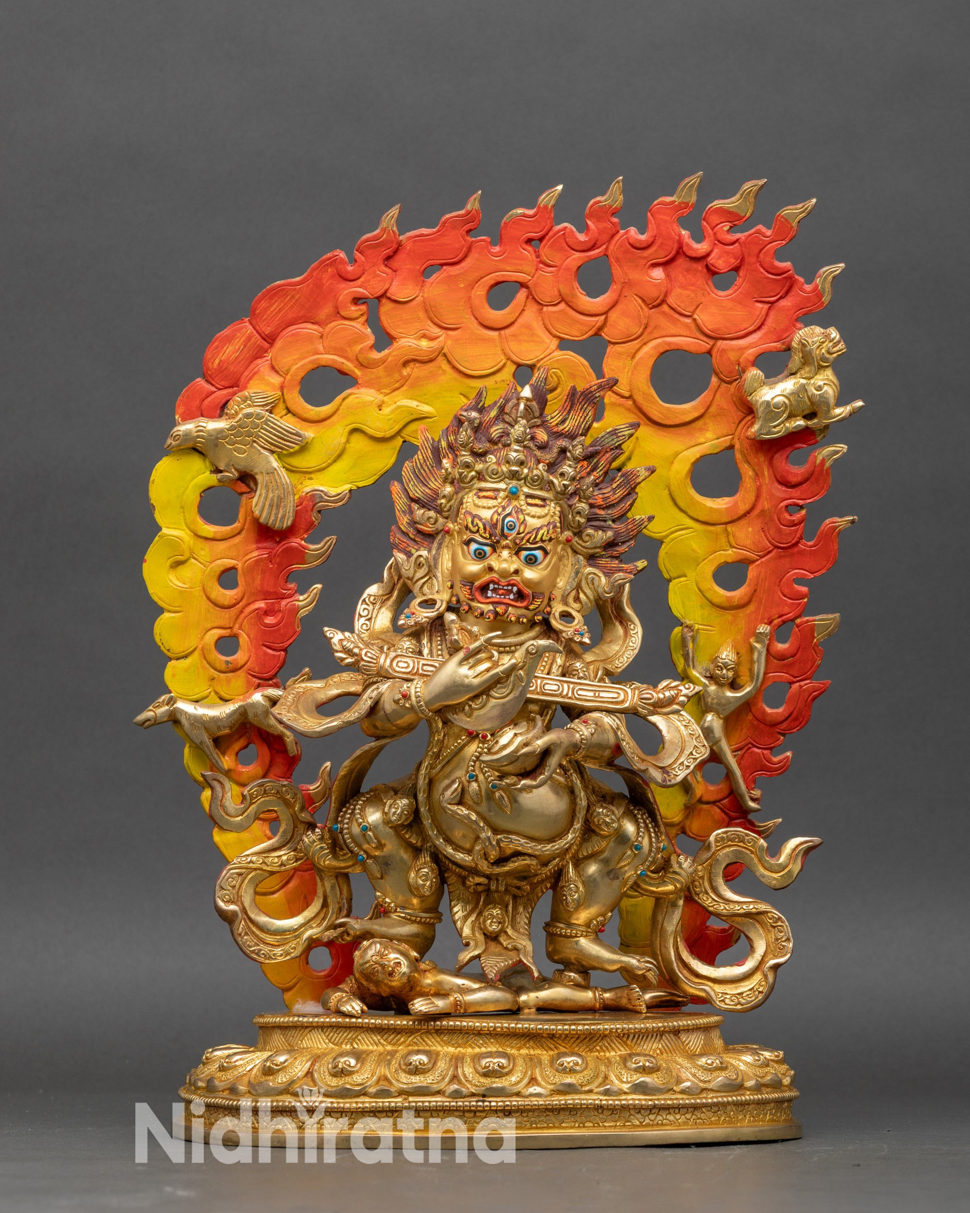 Sakya Mahakala statue handcrafted in Nepal, copper with 24K gold fire gilding