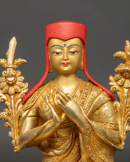 Sakya Pandita Statue close up showing Nepalese craftsmanship and serene posture