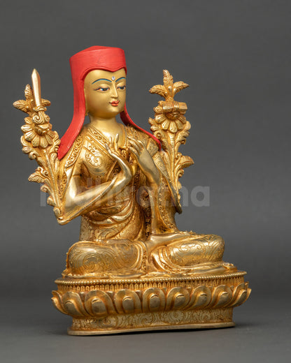 Sakya Pandita Statue right side view handcrafted Nepalese spiritual sculpture