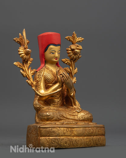 Sakya Pandita with dharmachakra mudra and utpala flower, handcrafted Nepal statue