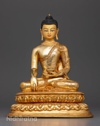 Sakyamuni Buddha statue handcrafted by Newar artist, gold fire-gilded with 24K face