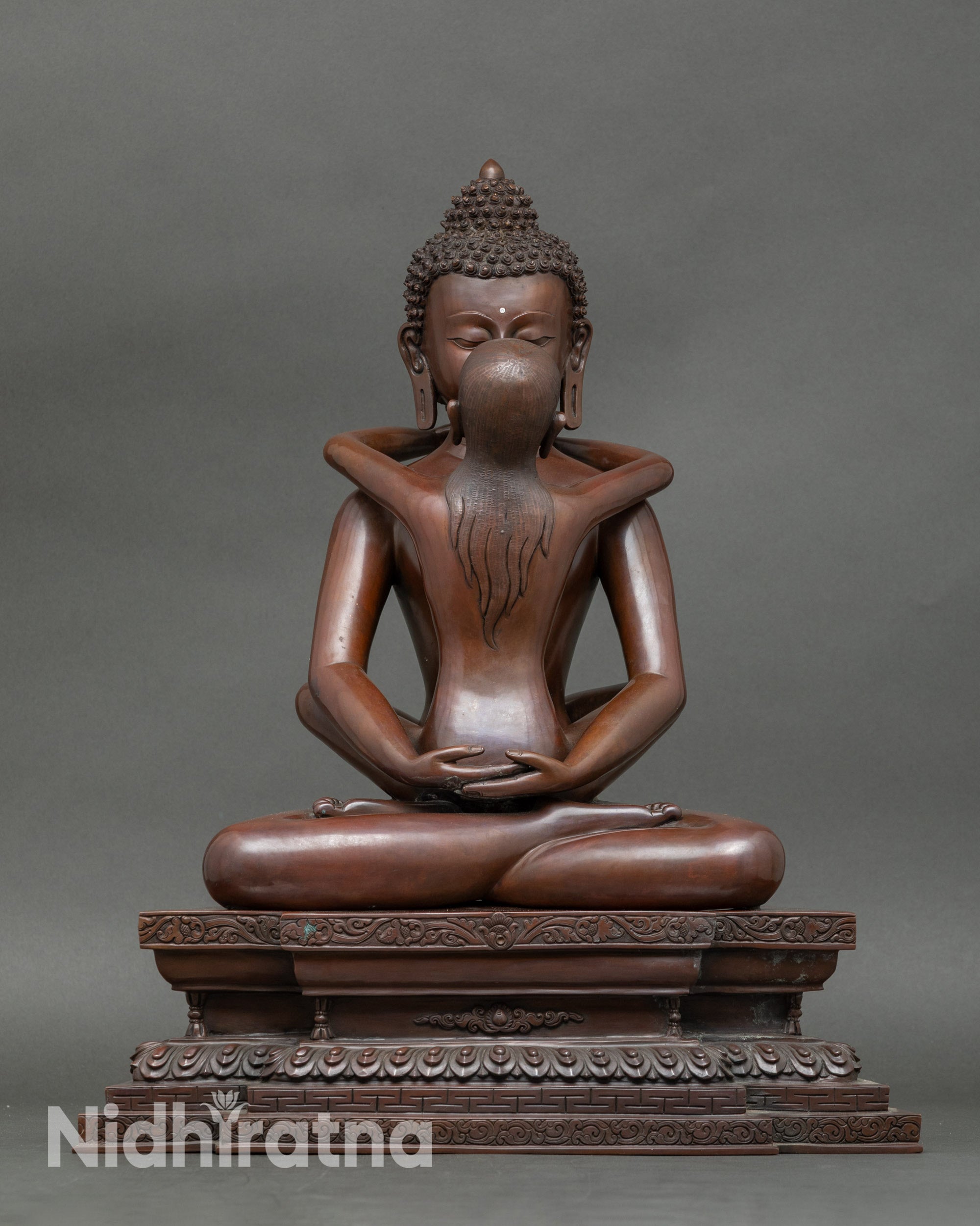 Samantabhadra Meditation Statue front view, handcrafted Nepalese copper Buddhist idol