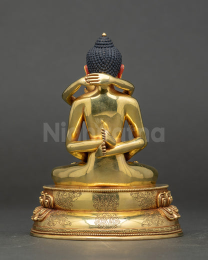 Samantabhadra Yab-Yum back lotus pedestal floral carvings Tibetan sculpture