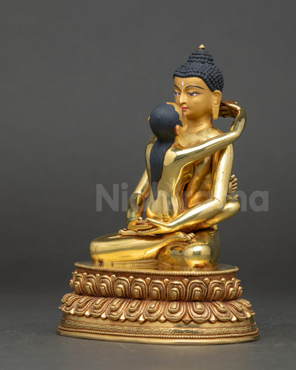 Samantabhadra Yab-Yum left side view Tibetan gold-gilded union figure