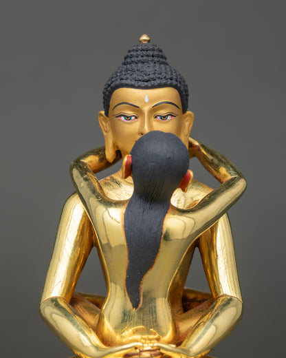 Samantabhadra and Samantabhadri close up golden Tibetan Yab-Yum figure