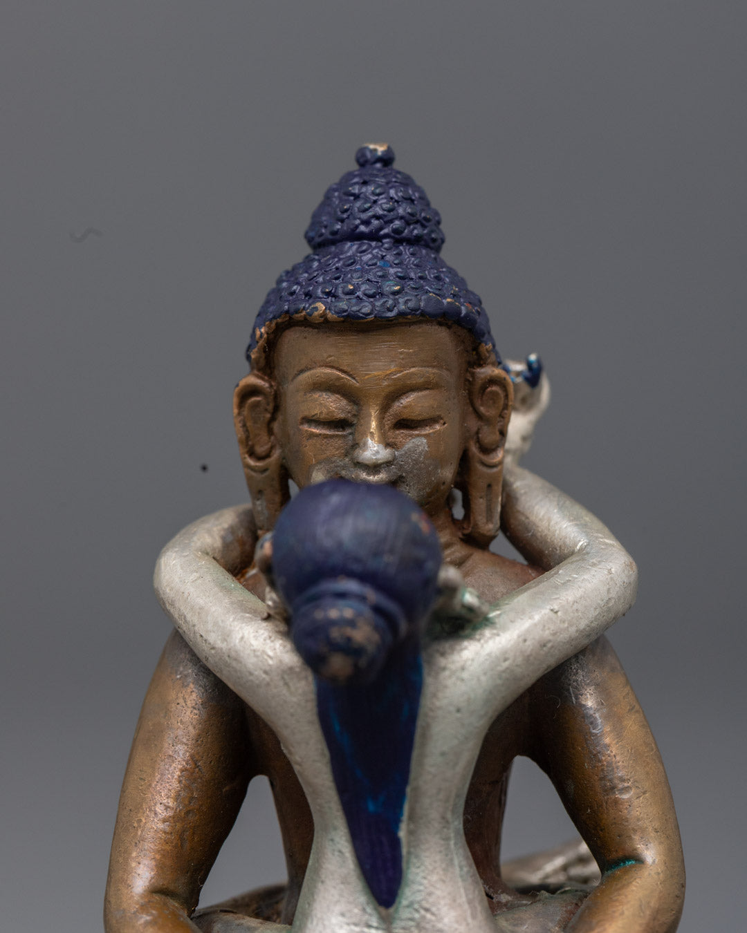  Samantabhadra and Samantabhadri statue seated on silver-plated lotus throne in Tibetan Buddhist art style