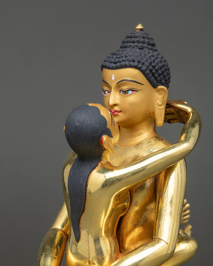 Samantabhadra gold-gilded face detailed close up Tibetan deity sculpture