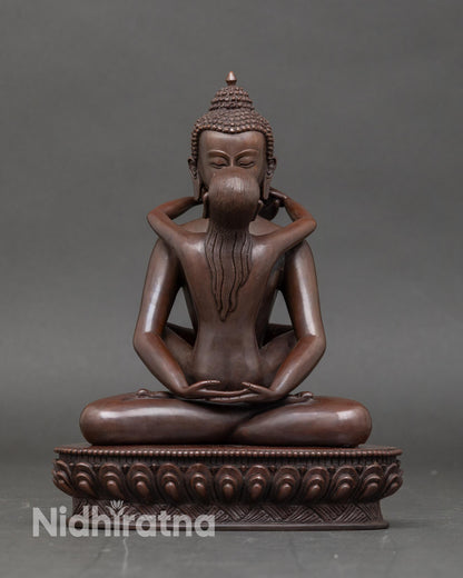 Samanthabhadra statue front view, handcrafted copper with oxidized Nepalese finish