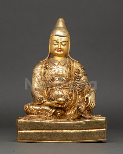 Santaraksita altar statue front view gold-gilded copper Buddhist sculpture