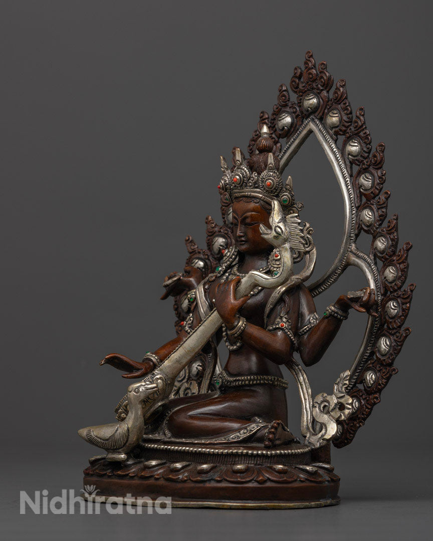 Hindu Goddess Saraswati Statue | Oxidized Copper Statue