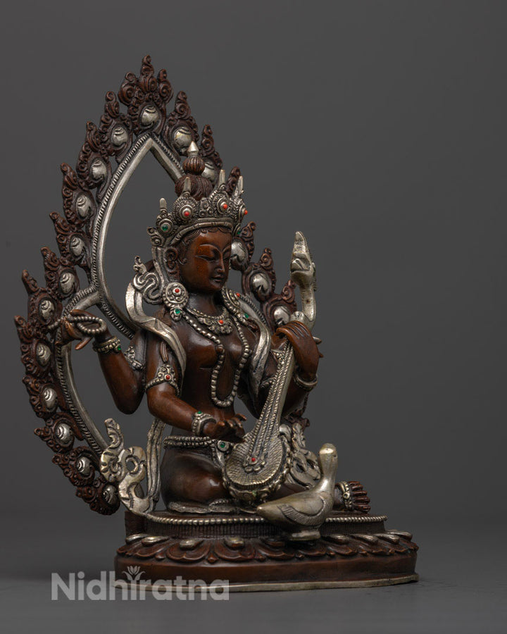 Hindu Goddess Saraswati Statue | Oxidized Copper Statue